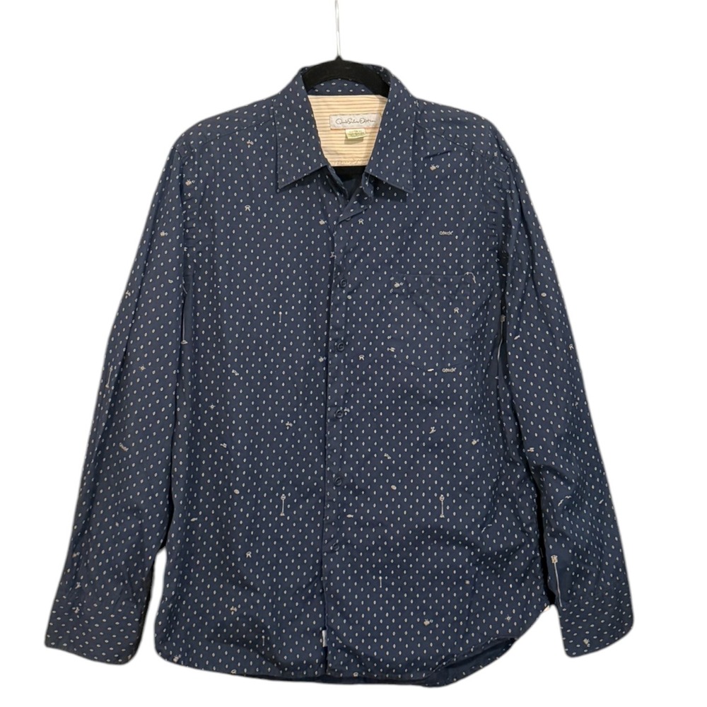 Quiksilver Edition Preppy Navy Blue Diamond Novelty Print Button Down Shirt M